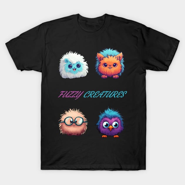 Fuzzy Monsters T-Shirt,  Cute creatures Design with Unique Layout T-Shirt by Berny34Graphics